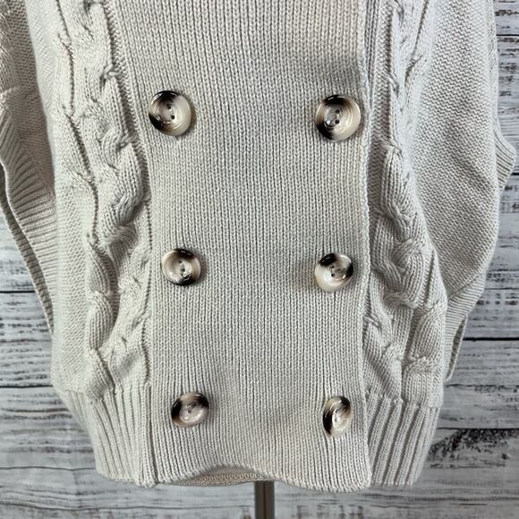 Vertigo Pea Coat Sweater Vest size Large Tan Stone Cable Knit Nautical Casual - Picture 6 of 11